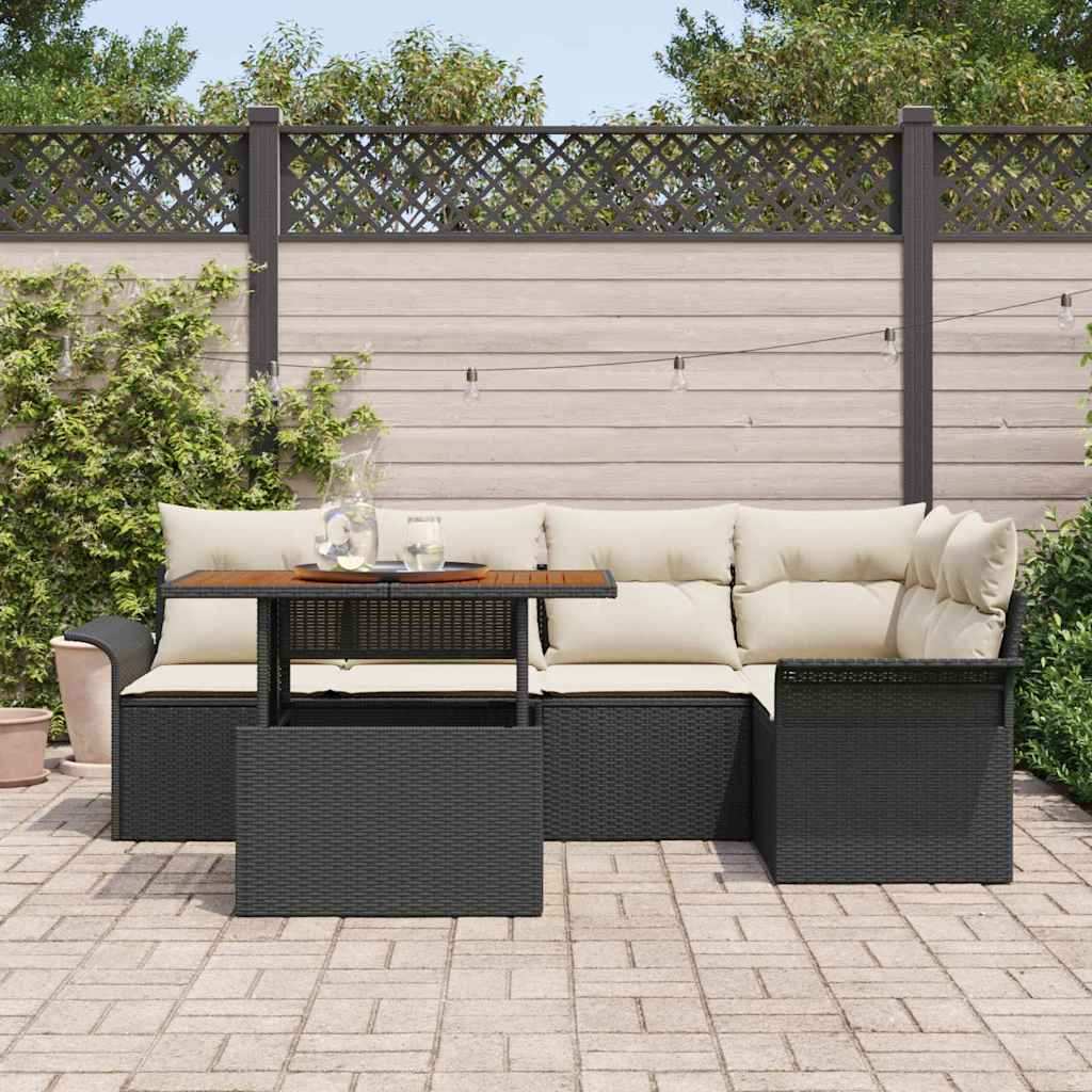 Set Divano da Giardino 6 pz Nero Poly Rattan