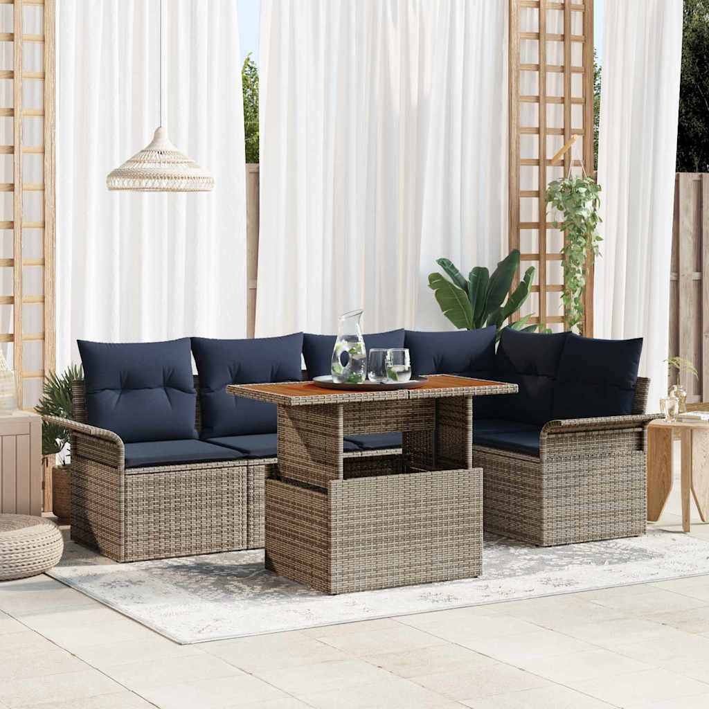 Set Divano da Giardino 6 pz Grigio Poly Rattan