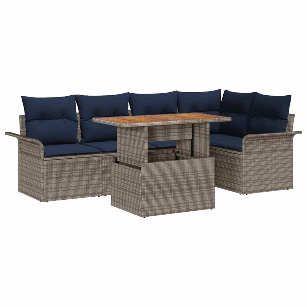 Set Divano da Giardino 6 pz Grigio Poly Rattan