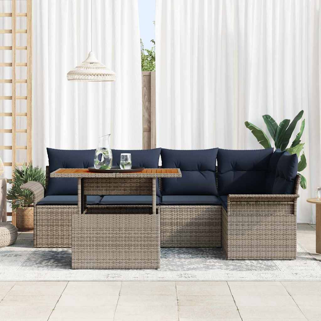 Set Divano da Giardino 6 pz Grigio Poly Rattan