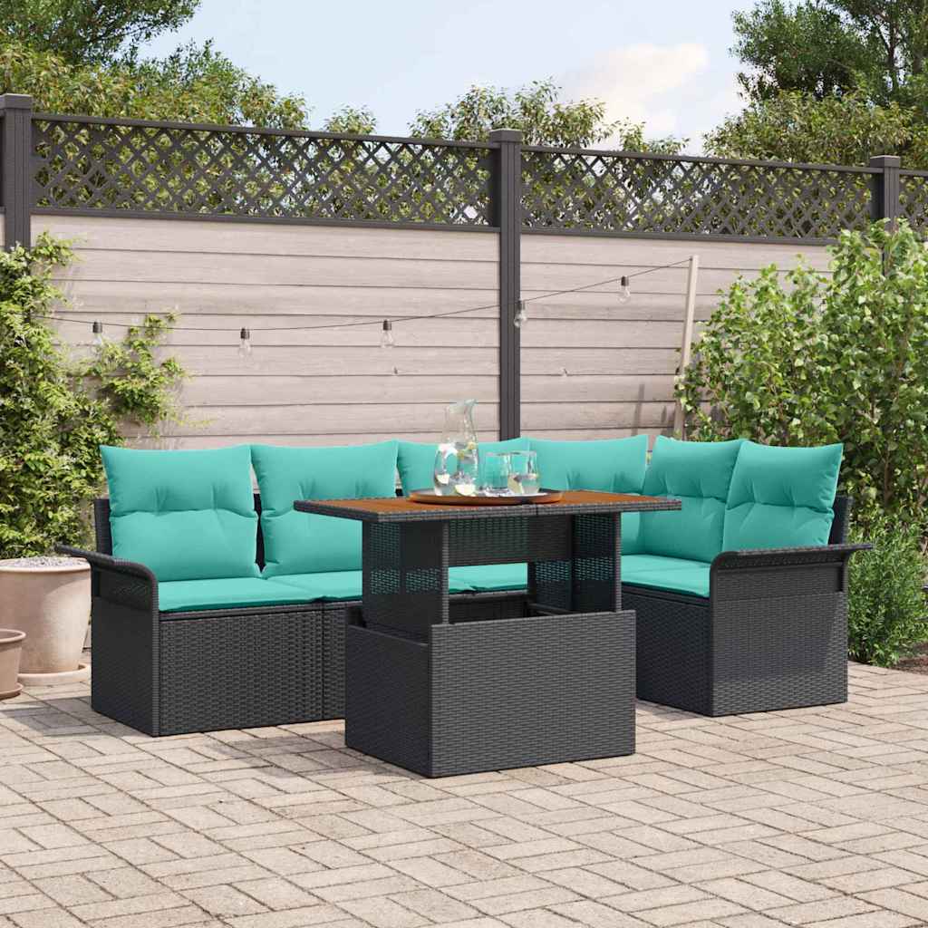 Set Divano da Giardino 6 pz Nero Poly Rattan