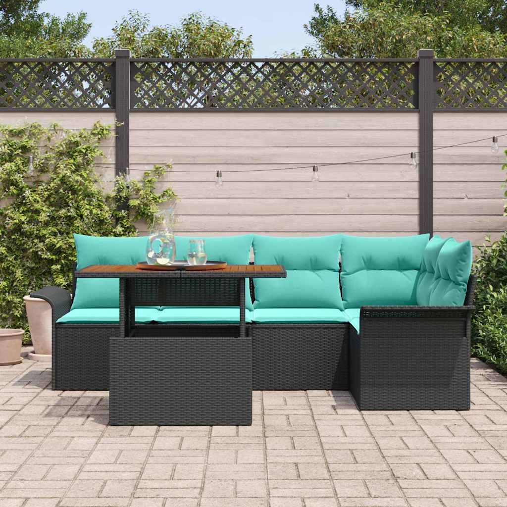 Set Divano da Giardino 6 pz Nero Poly Rattan