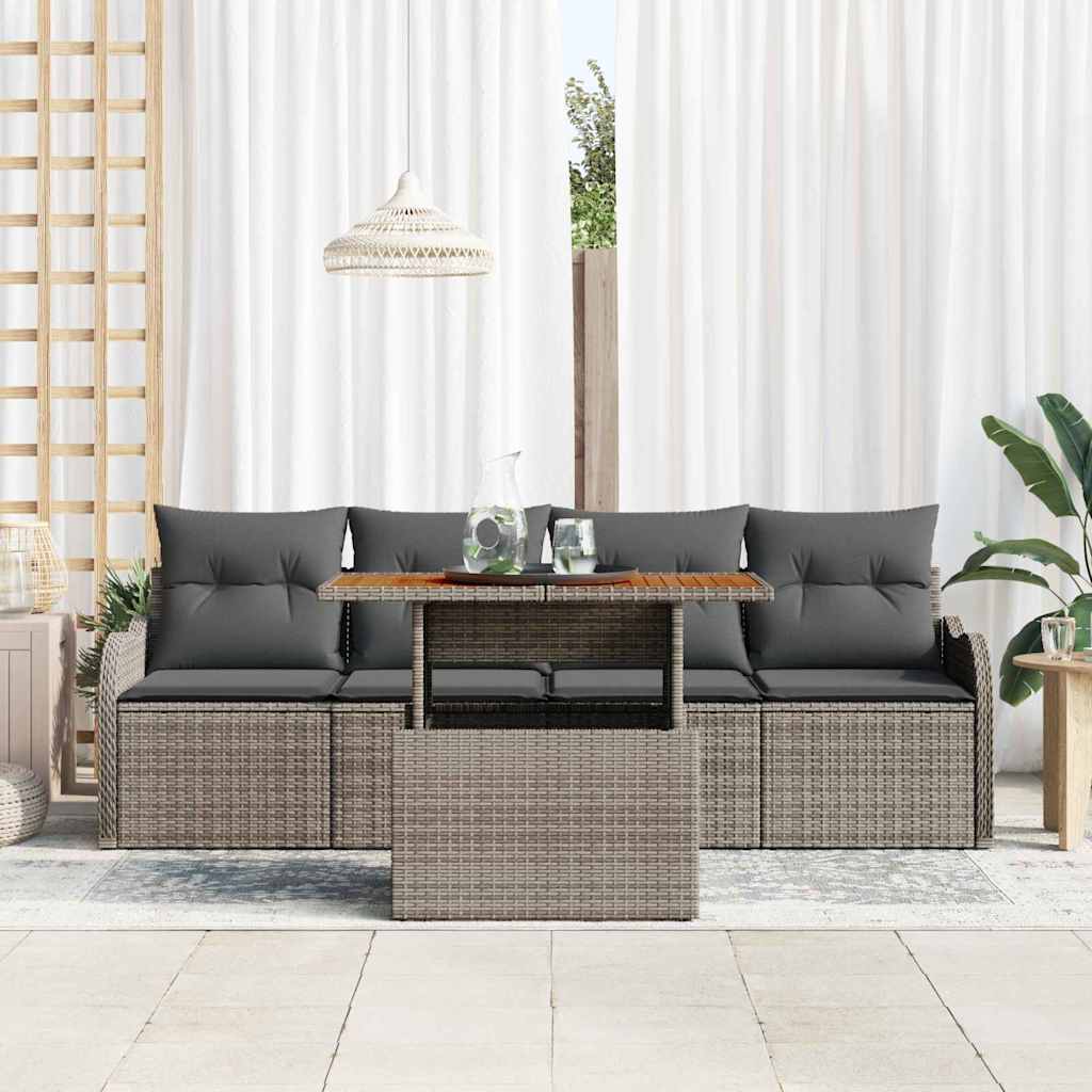 Set Divano da Giardino 5 pz Grigio polyrattan