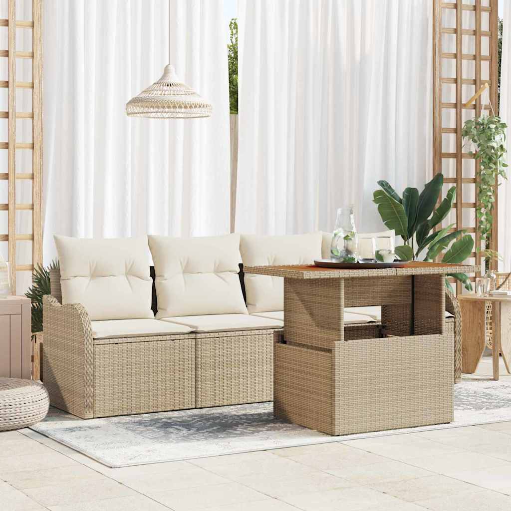 Set Divano da Giardino 5 pz Beige polyrattan