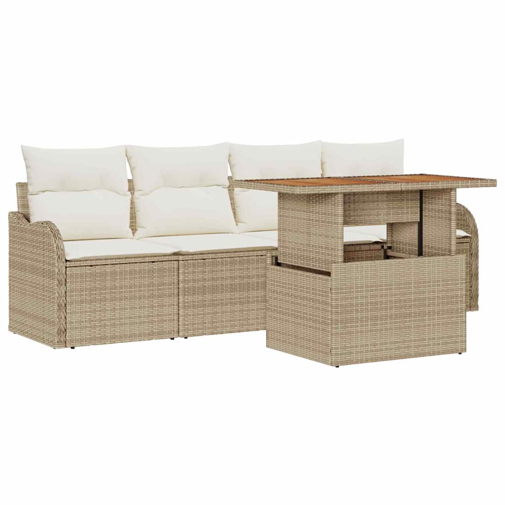Set Divano da Giardino 5 pz Beige polyrattan