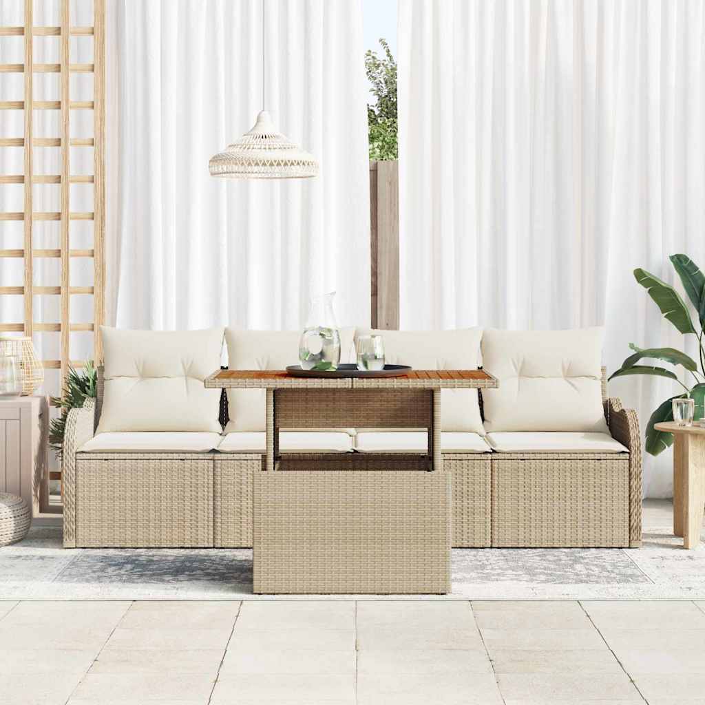 Set Divano da Giardino 5 pz Beige polyrattan