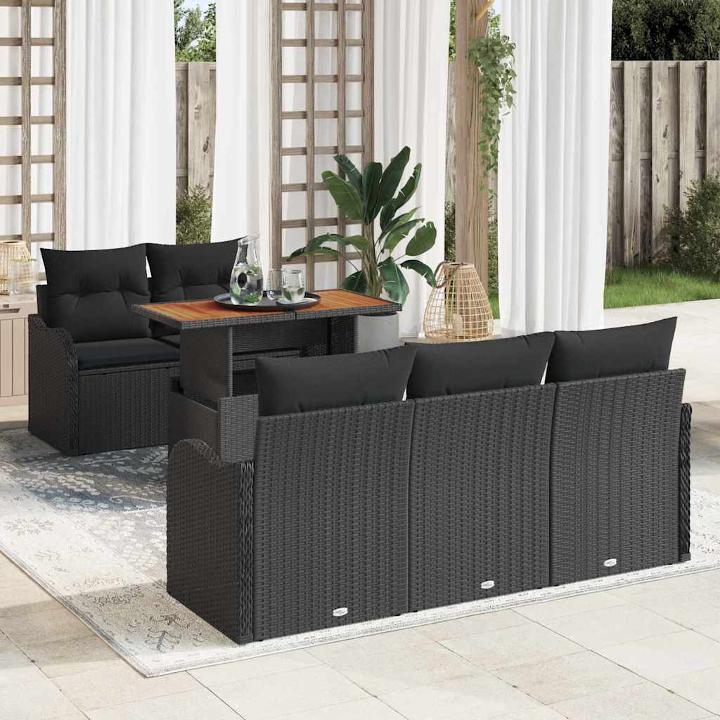 Set Divano da Giardino 6 pz Nero Poly Rattan