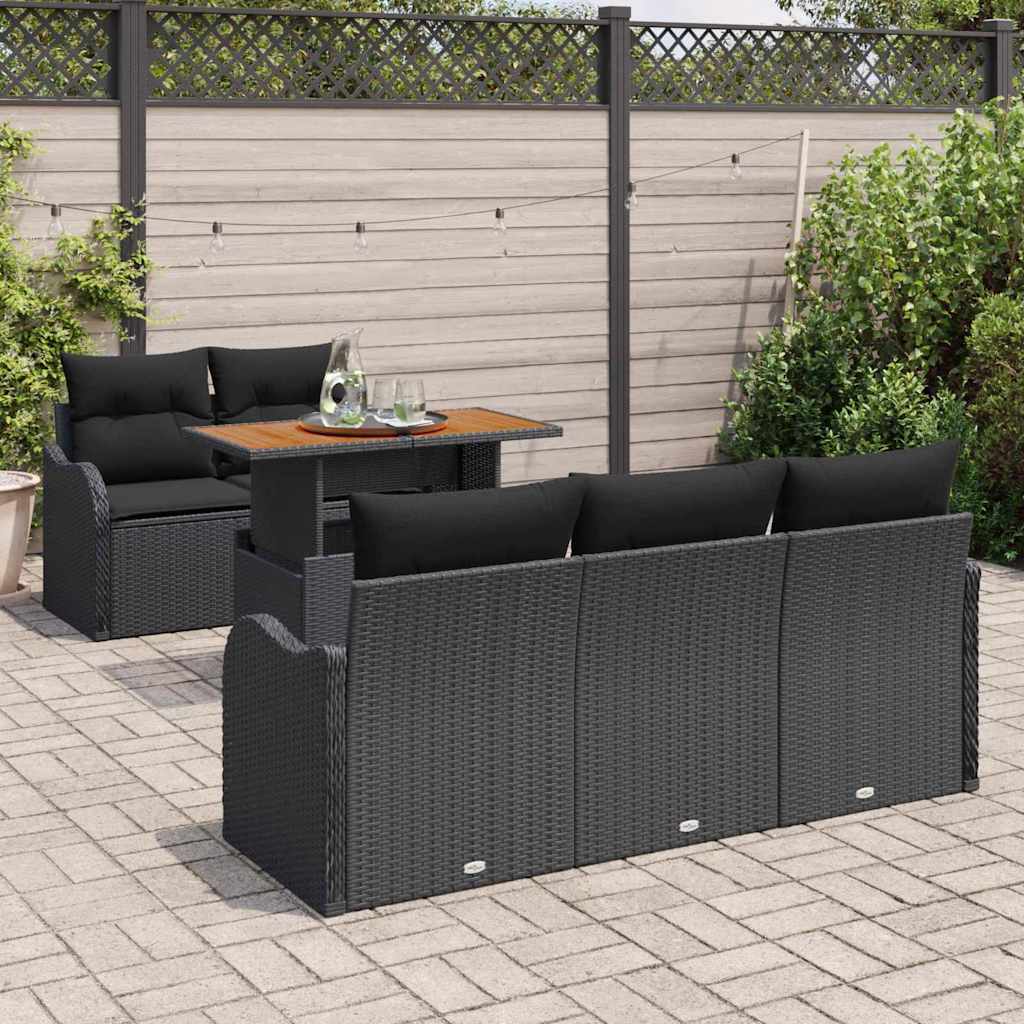 Set Divano da Giardino 6 pz Nero Poly Rattan
