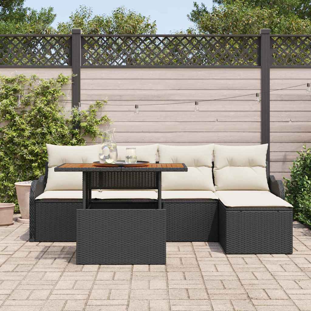Set Divano da Giardino 6 pz Nero Poly Rattan