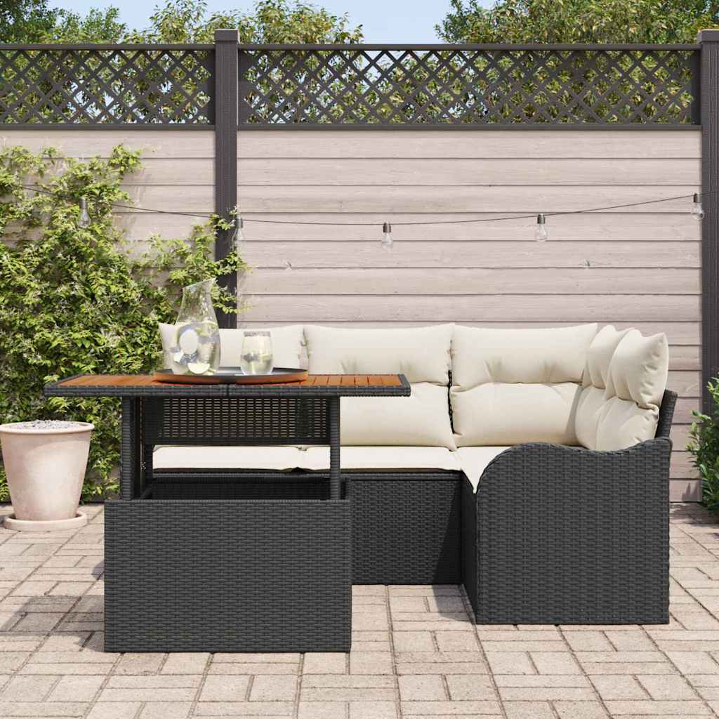 Set Divano da Giardino 5 pz Nero Poly Rattan