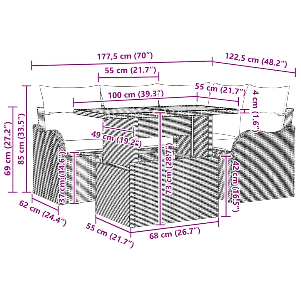 Set Divano da Giardino 5 pz Nero Poly Rattan