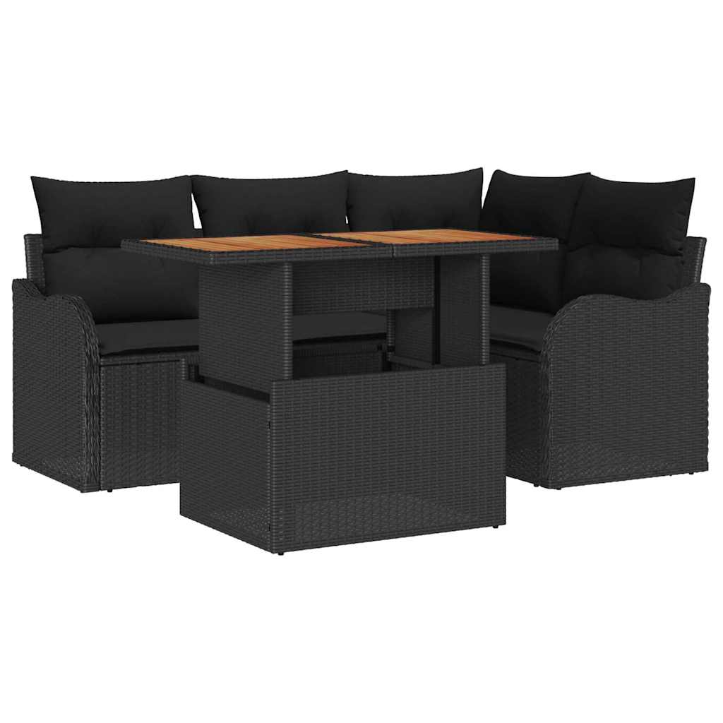 Set Divano da Giardino 5 pz Nero Poly Rattan
