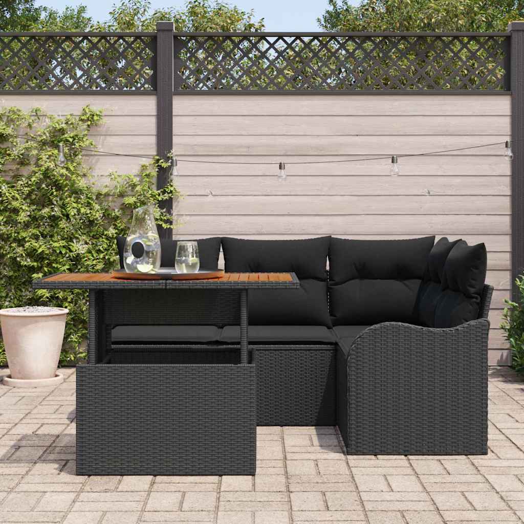 Set Divano da Giardino 5 pz Nero Poly Rattan