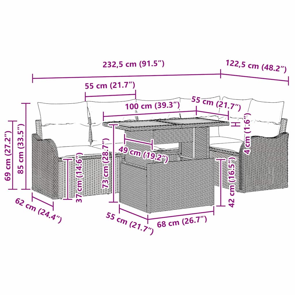 Set Divano da Giardino 6 pz Nero Poly Rattan