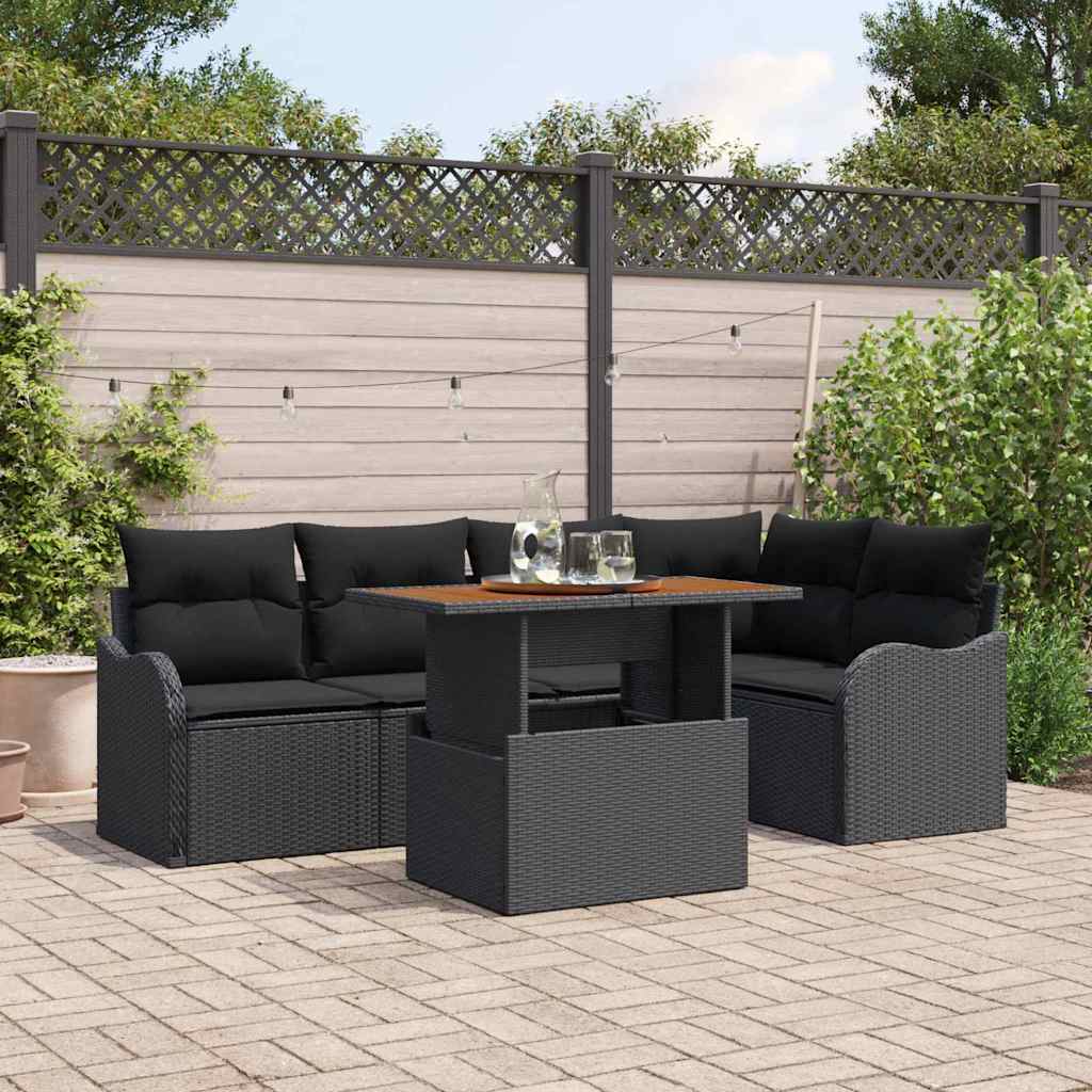 Set Divano da Giardino 6 pz Nero Poly Rattan