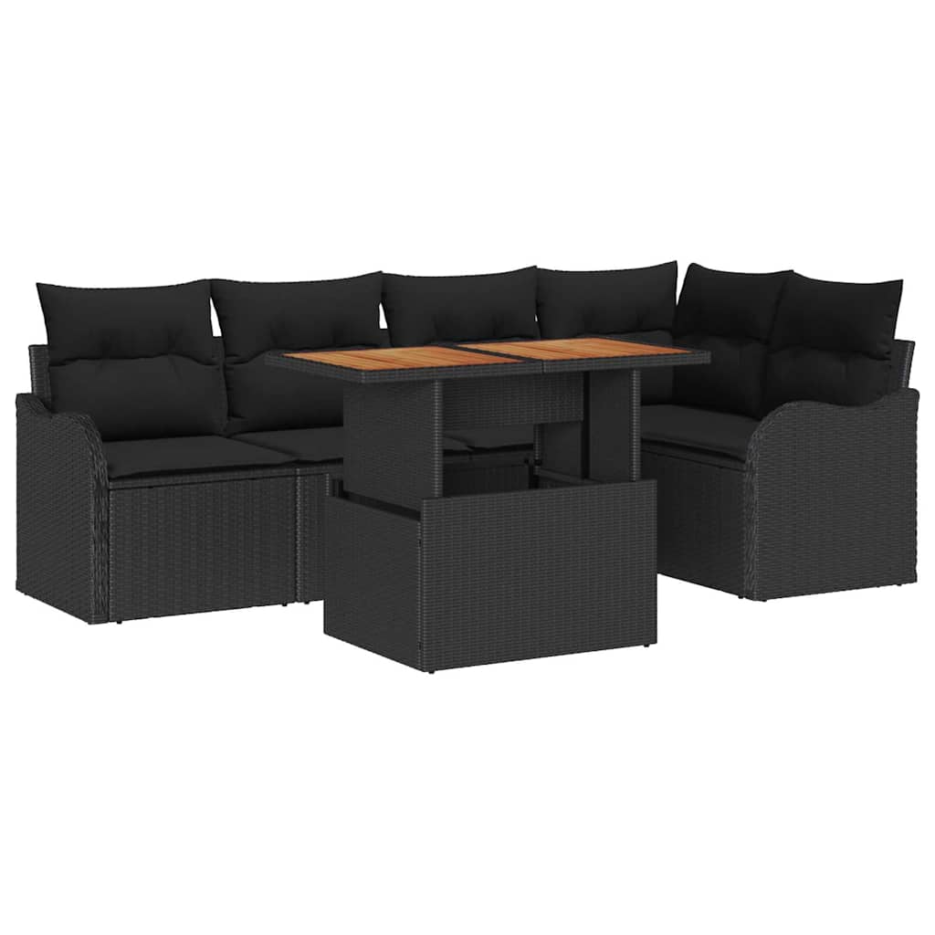 Set Divano da Giardino 6 pz Nero Poly Rattan
