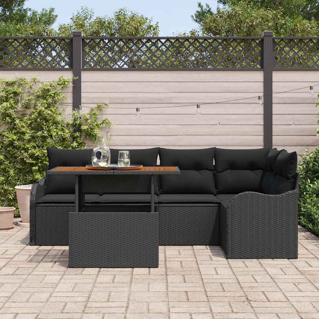 Set Divano da Giardino 6 pz Nero Poly Rattan