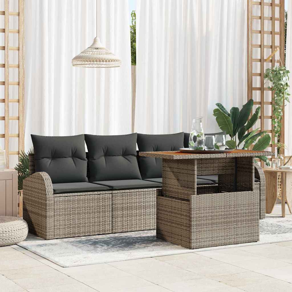 Set Divano da Giardino 5 pz Grigio Poly Rattan