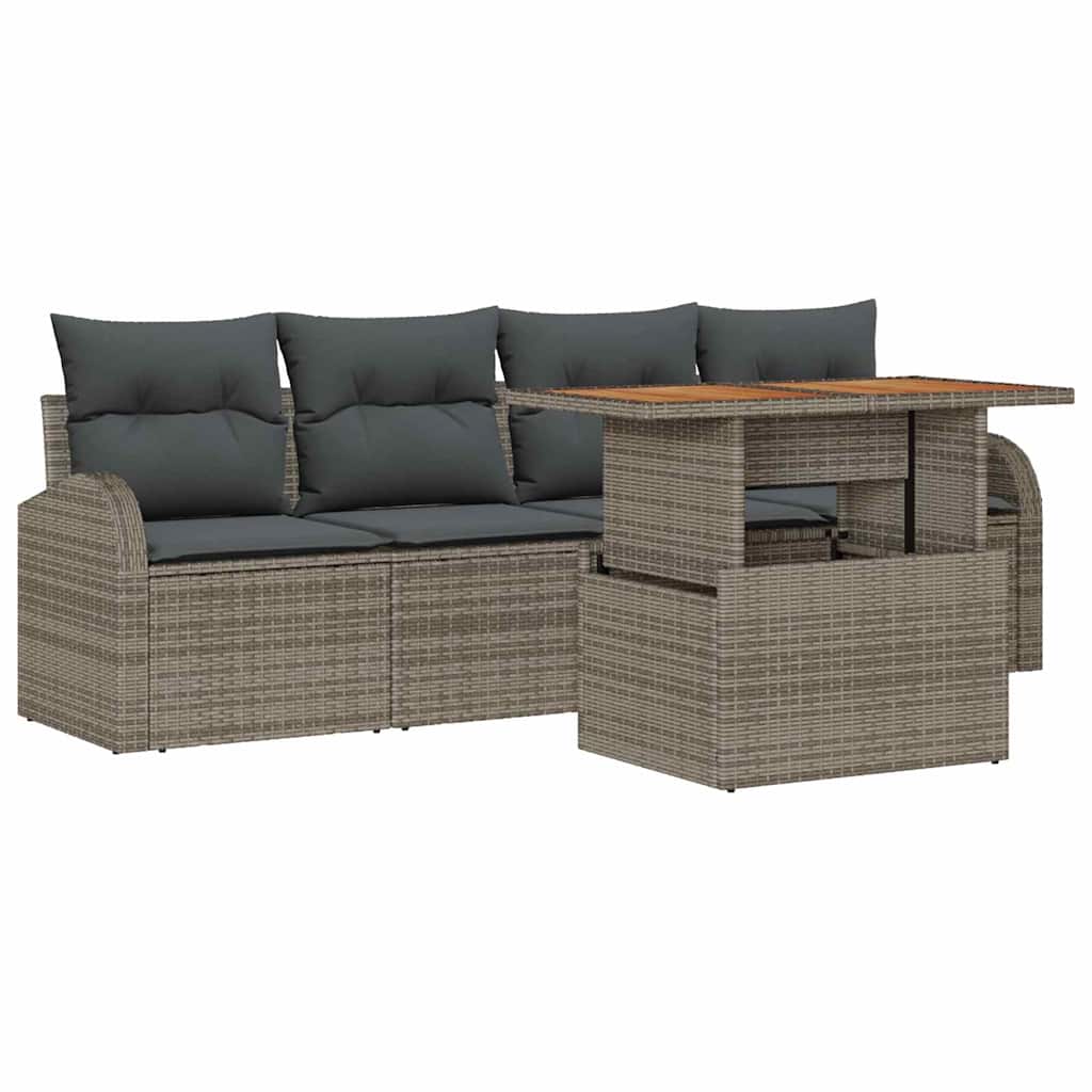 Set Divano da Giardino 5 pz Grigio Poly Rattan