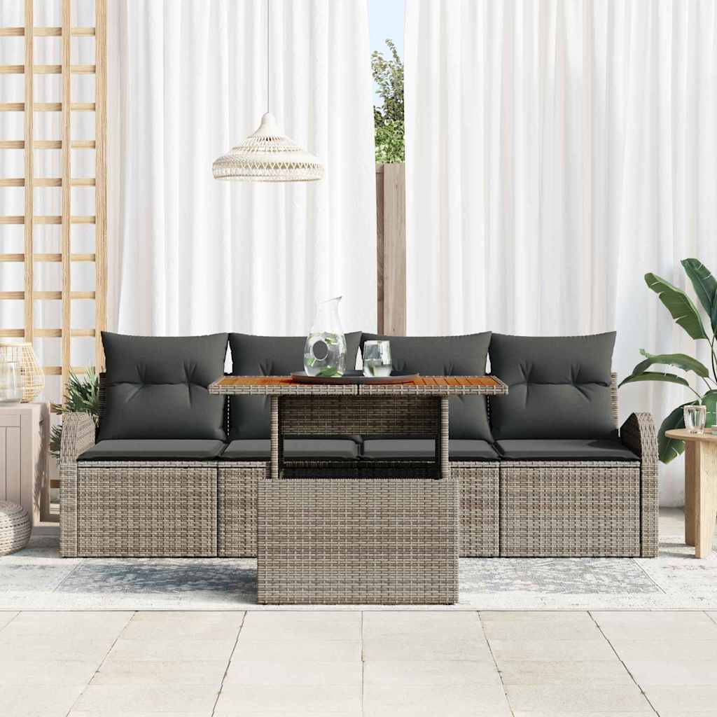Set Divano da Giardino 5 pz Grigio Poly Rattan