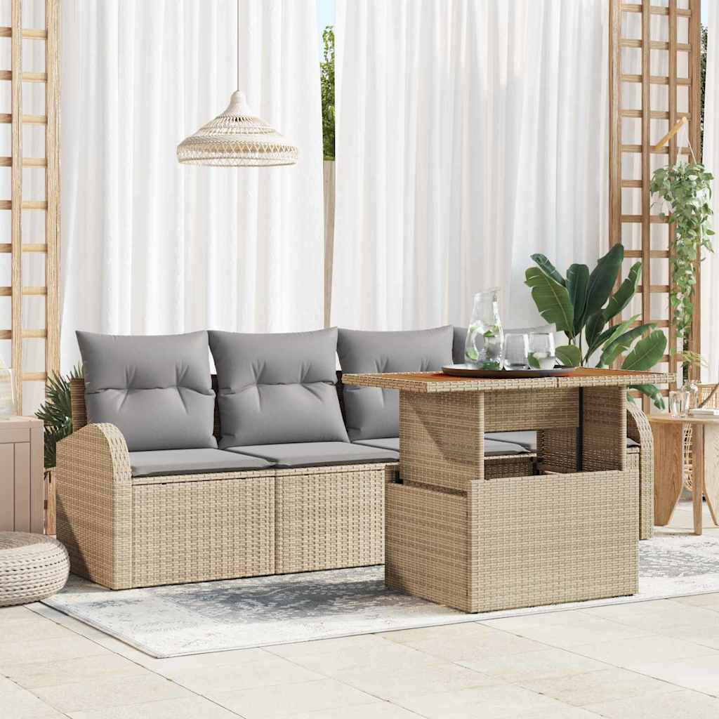 Set Divano da Giardino 5 pz Beige Poly Rattan