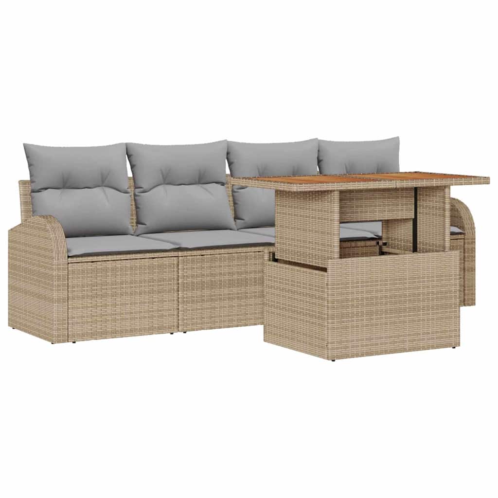 Set Divano da Giardino 5 pz Beige Poly Rattan