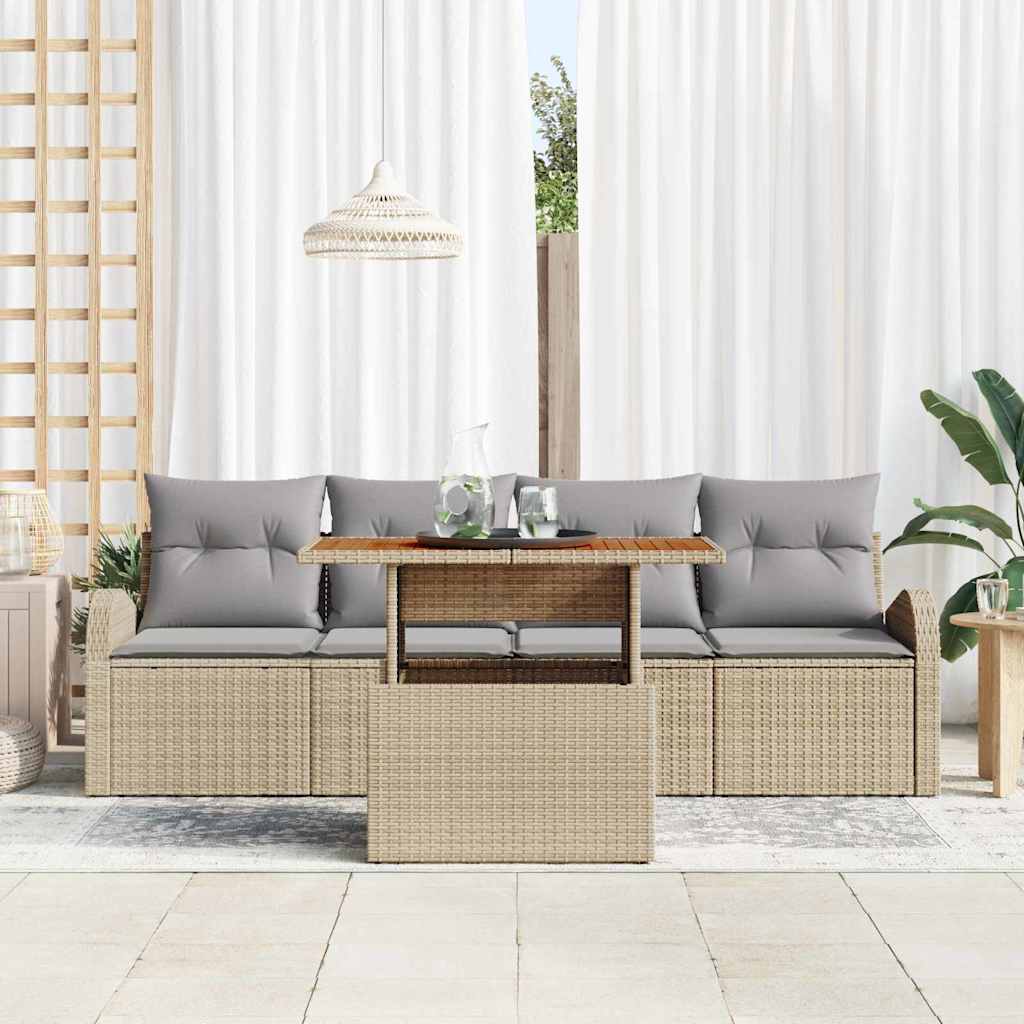 Set Divano da Giardino 5 pz Beige Poly Rattan