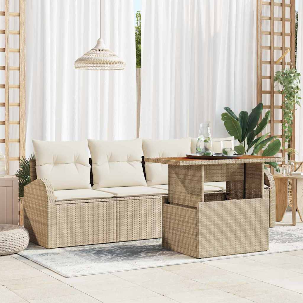 Set Divano da Giardino 5 pz Beige Poly Rattan