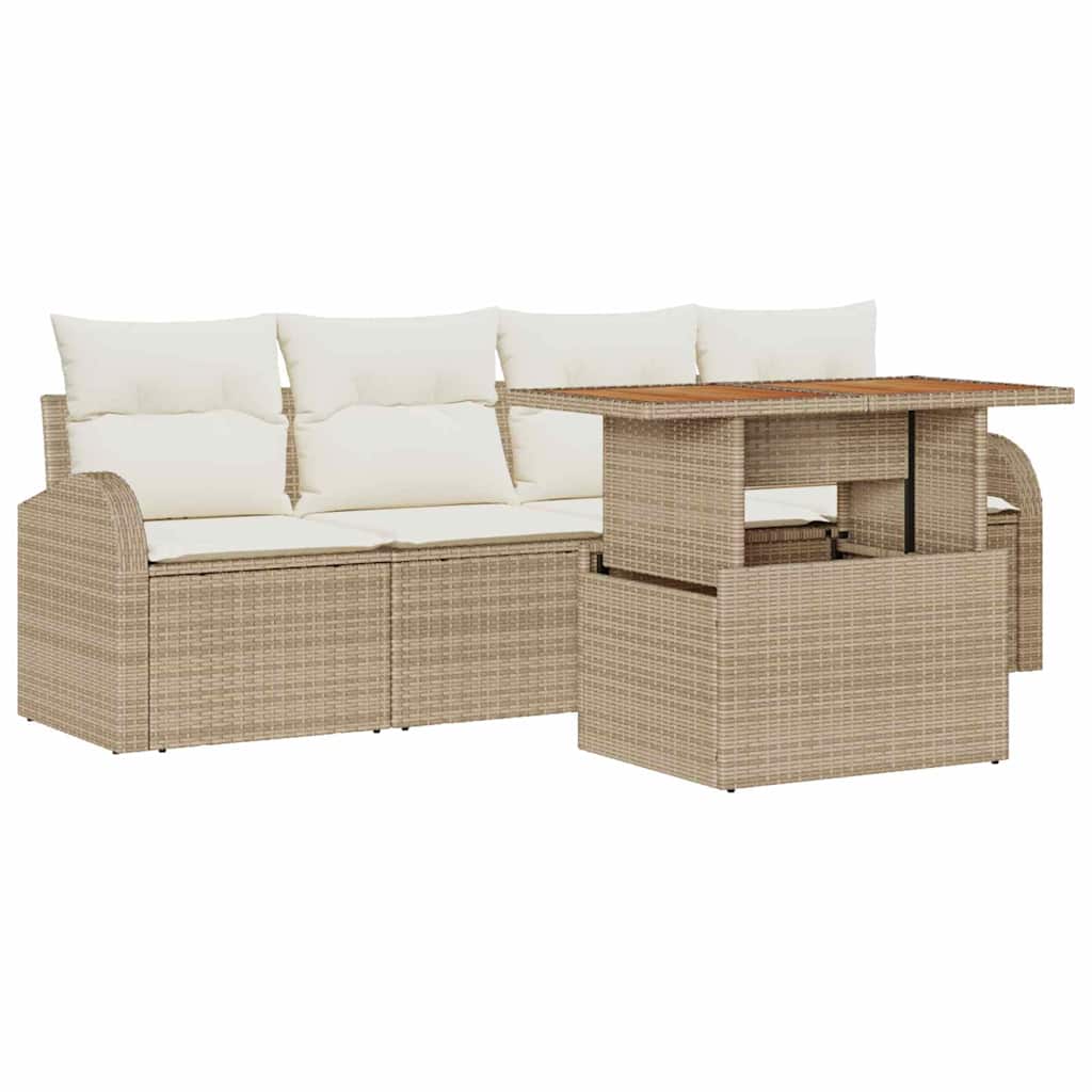 Set Divano da Giardino 5 pz Beige Poly Rattan