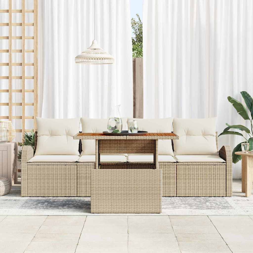 Set Divano da Giardino 5 pz Beige Poly Rattan
