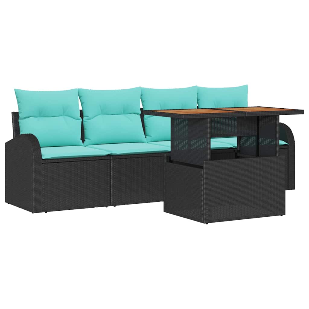 Set Divano da Giardino 5 pz Nero Poly Rattan