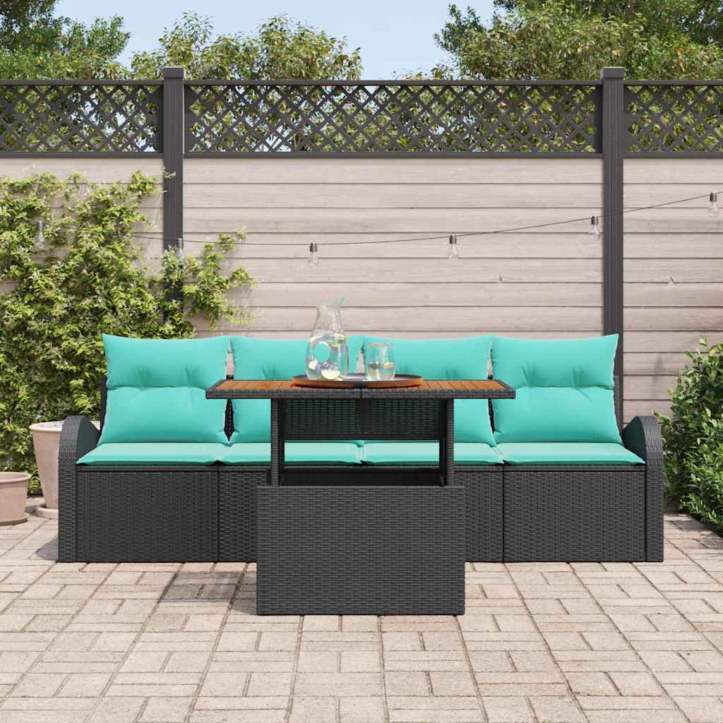 Set Divano da Giardino 5 pz Nero Poly Rattan