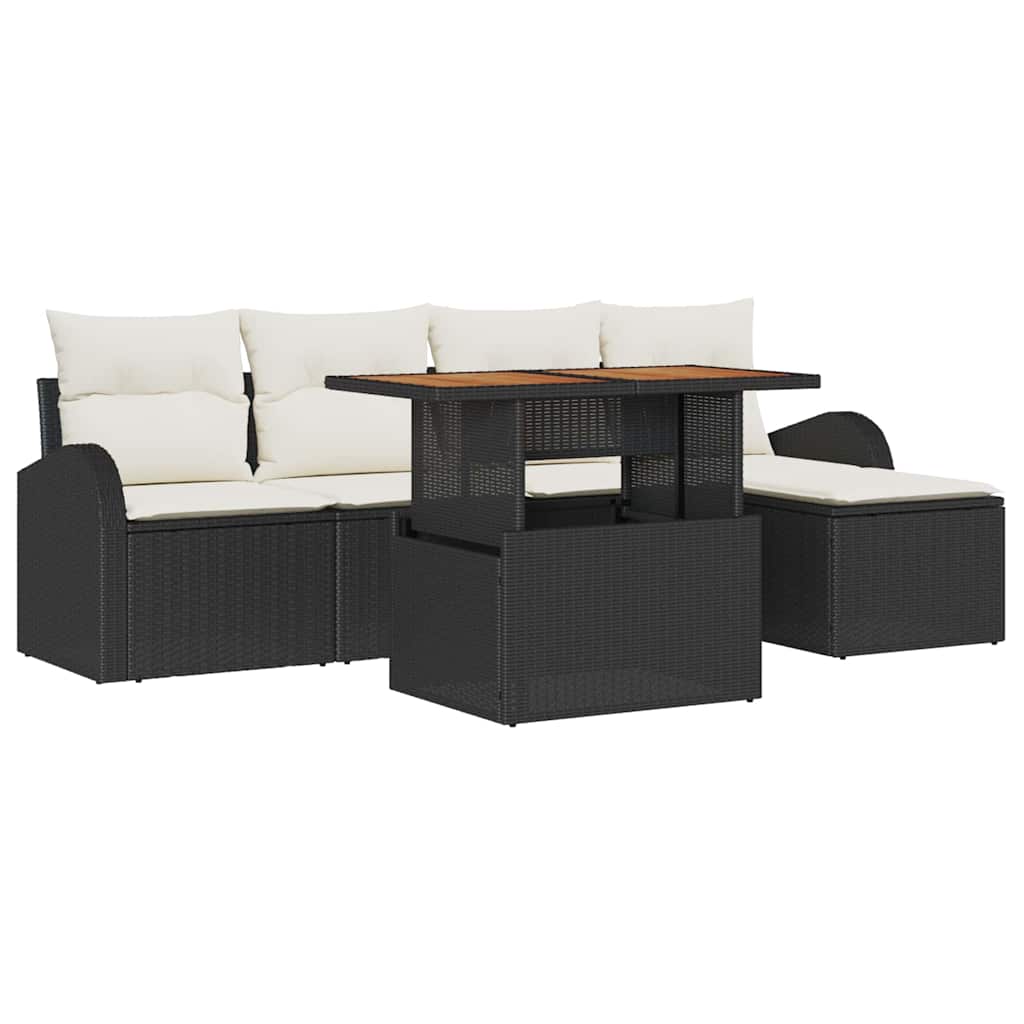 Set Divano da Giardino 6 pz Nero Poly Rattan