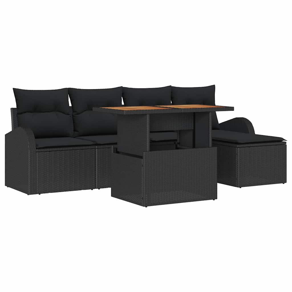 Set Divano da Giardino 6 pz Nero Poly Rattan