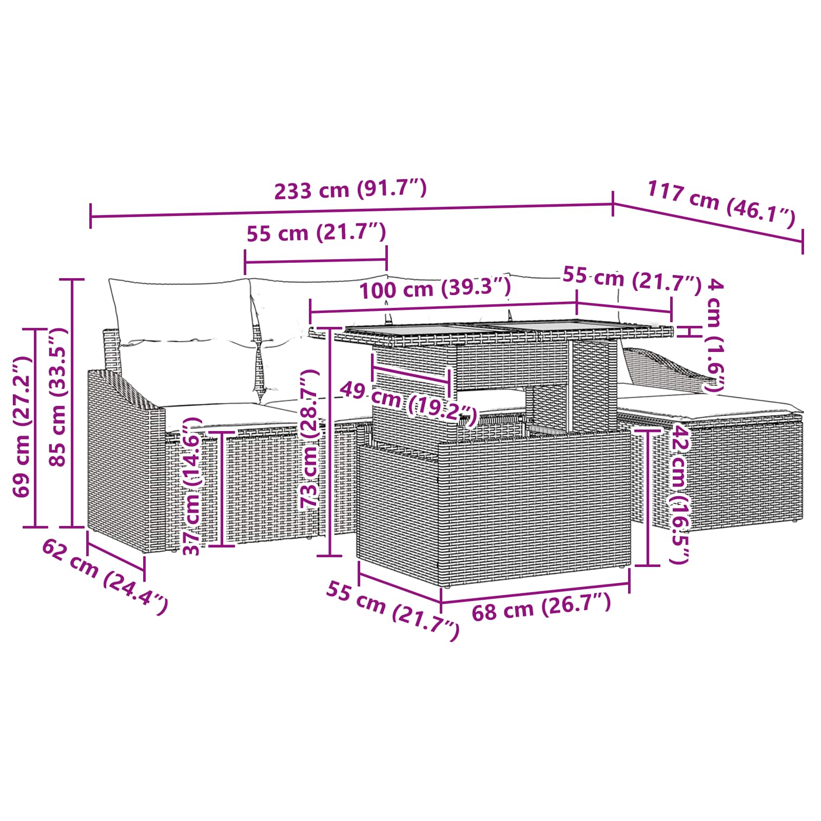 Set Divano da Giardino 6 pz Nero Poly Rattan