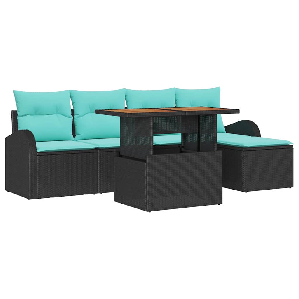 Set Divano da Giardino 6 pz Nero Poly Rattan