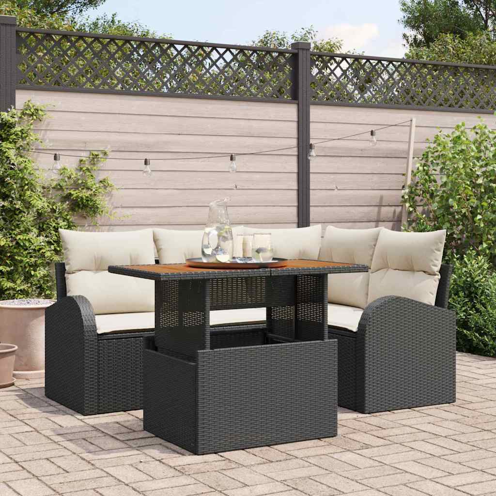 Set Divano da Giardino 5 pz Nero Poly Rattan