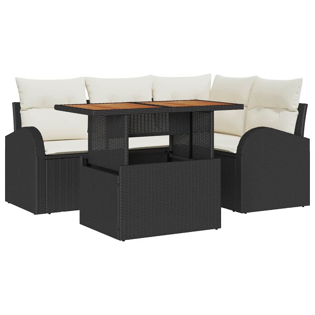Set Divano da Giardino 5 pz Nero Poly Rattan