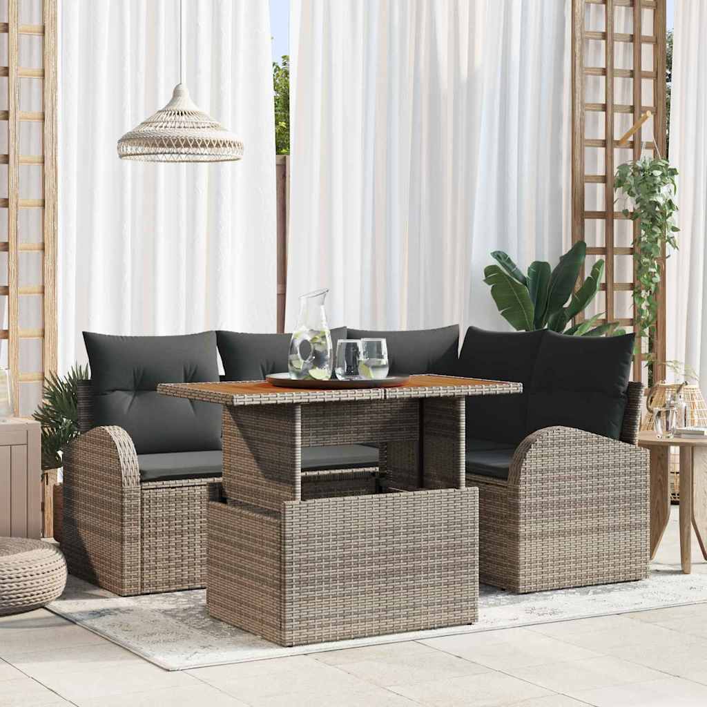 Set Divano da Giardino 5 pz Grigio Poly Rattan