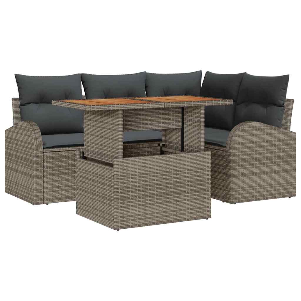 Set Divano da Giardino 5 pz Grigio Poly Rattan