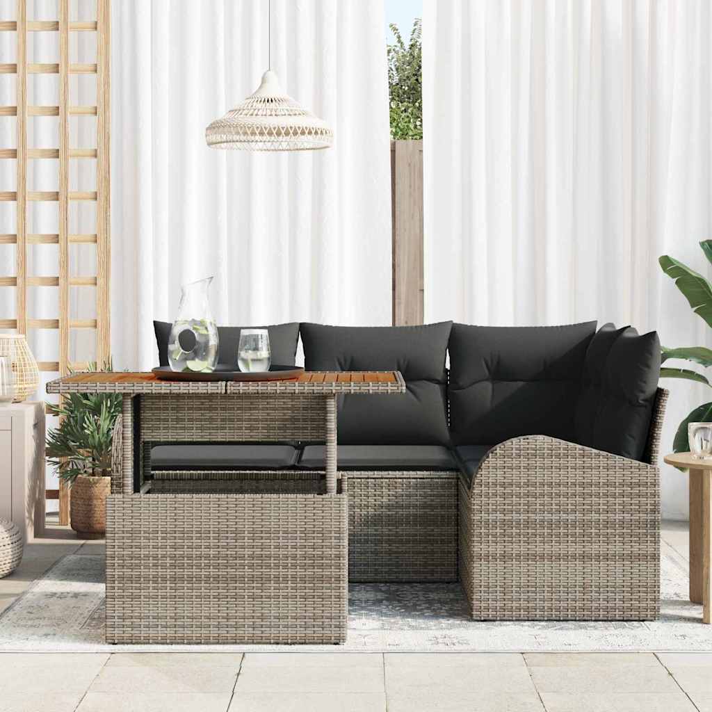 Set Divano da Giardino 5 pz Grigio Poly Rattan