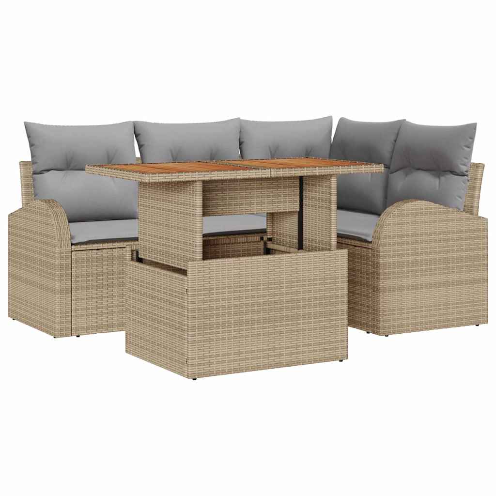 Set Divano da Giardino 5 pz Beige Poly Rattan