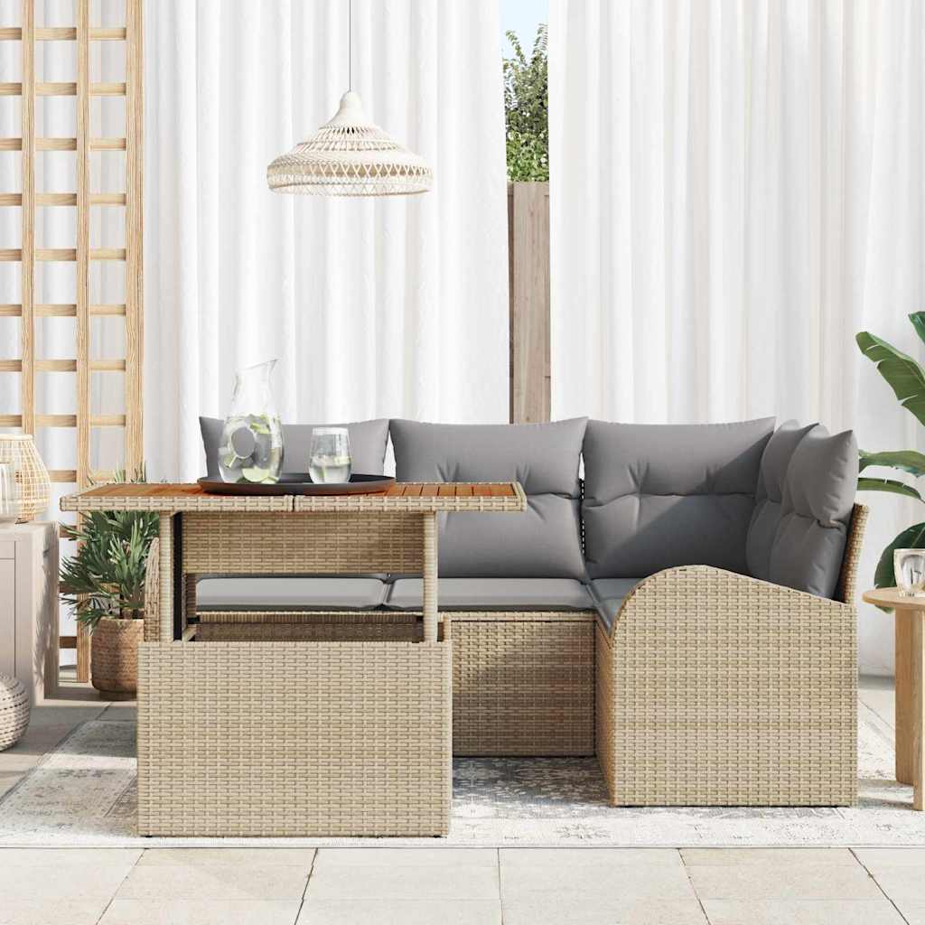 Set Divano da Giardino 5 pz Beige Poly Rattan