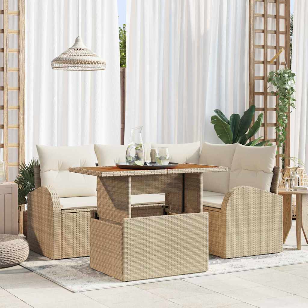 Set Divano da Giardino 5 pz Beige Poly Rattan