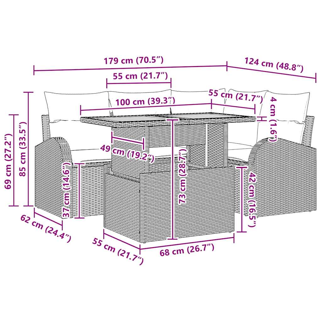 Set Divano da Giardino 5 pz Beige Poly Rattan