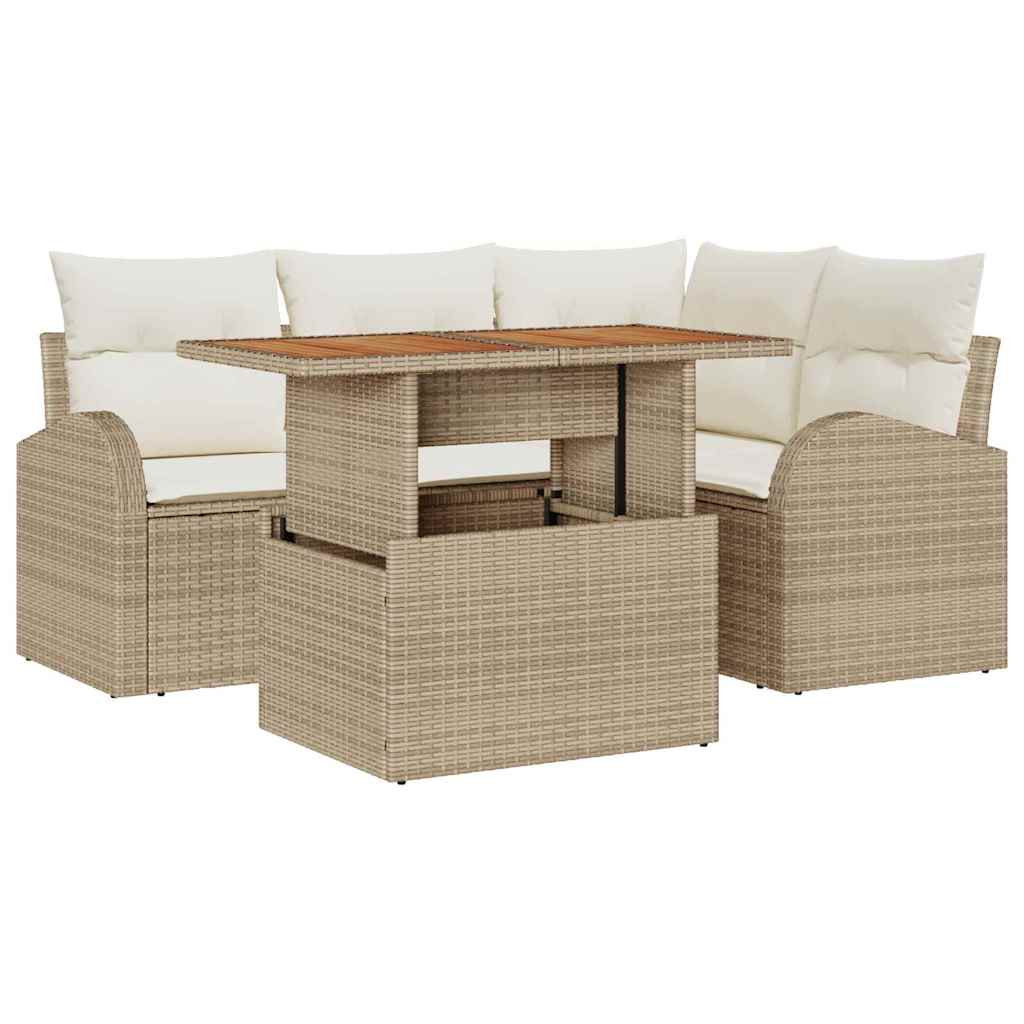 Set Divano da Giardino 5 pz Beige Poly Rattan