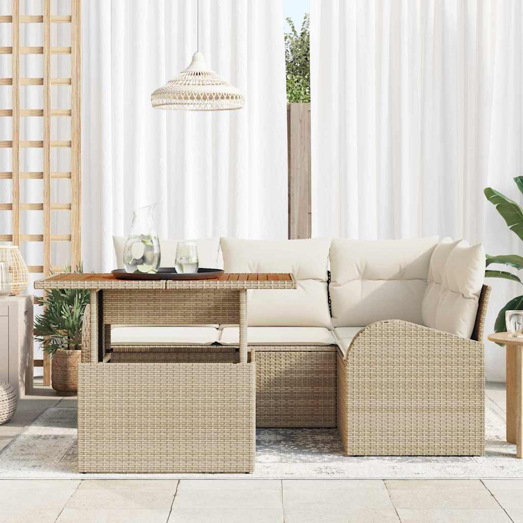 Set Divano da Giardino 5 pz Beige Poly Rattan