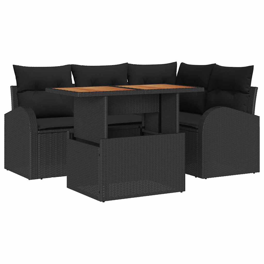 Set Divano da Giardino 5 pz Nero Poly Rattan