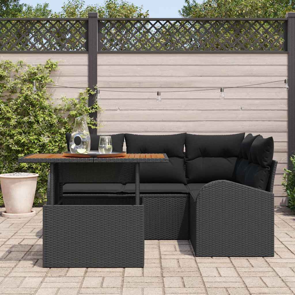 Set Divano da Giardino 5 pz Nero Poly Rattan