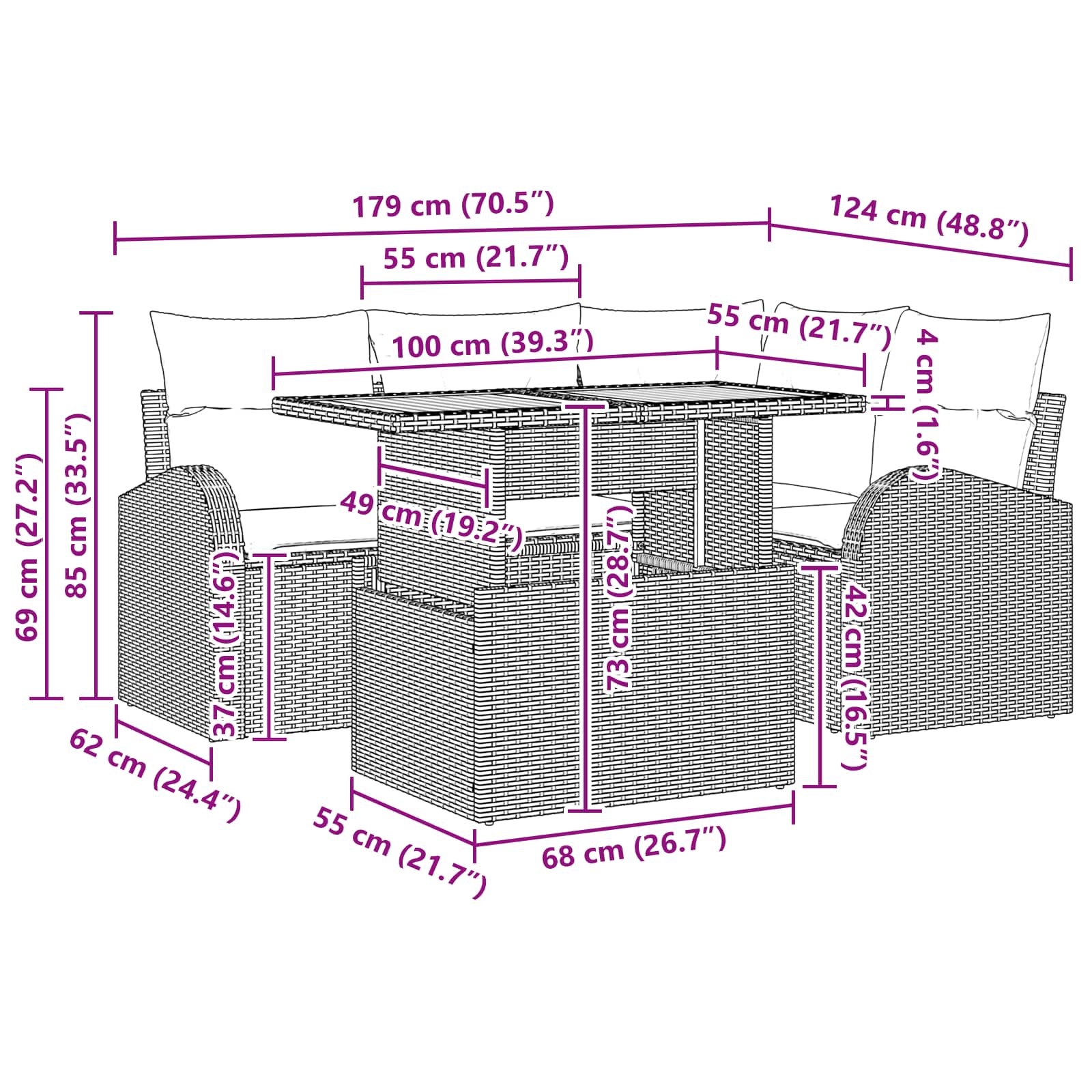 Set Divano da Giardino 5 pz Nero Poly Rattan